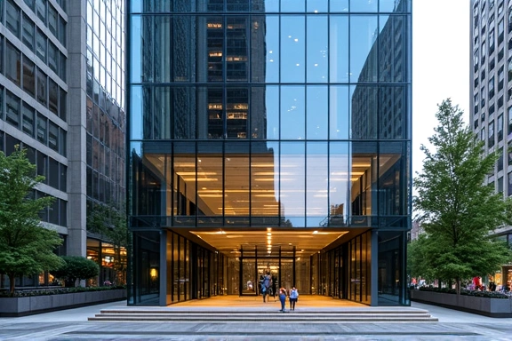 Modern office building facade in a city setting, representing Tech Solutions Inc. physical location.