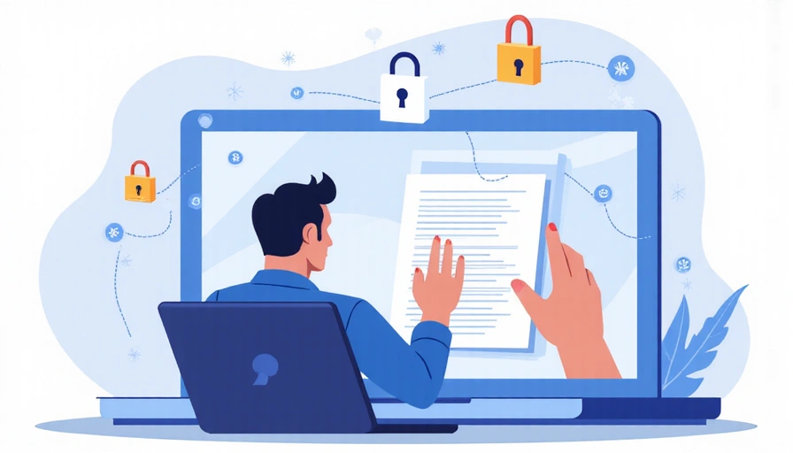 Illustration of a person filling out an online form on a laptop with privacy lock icons